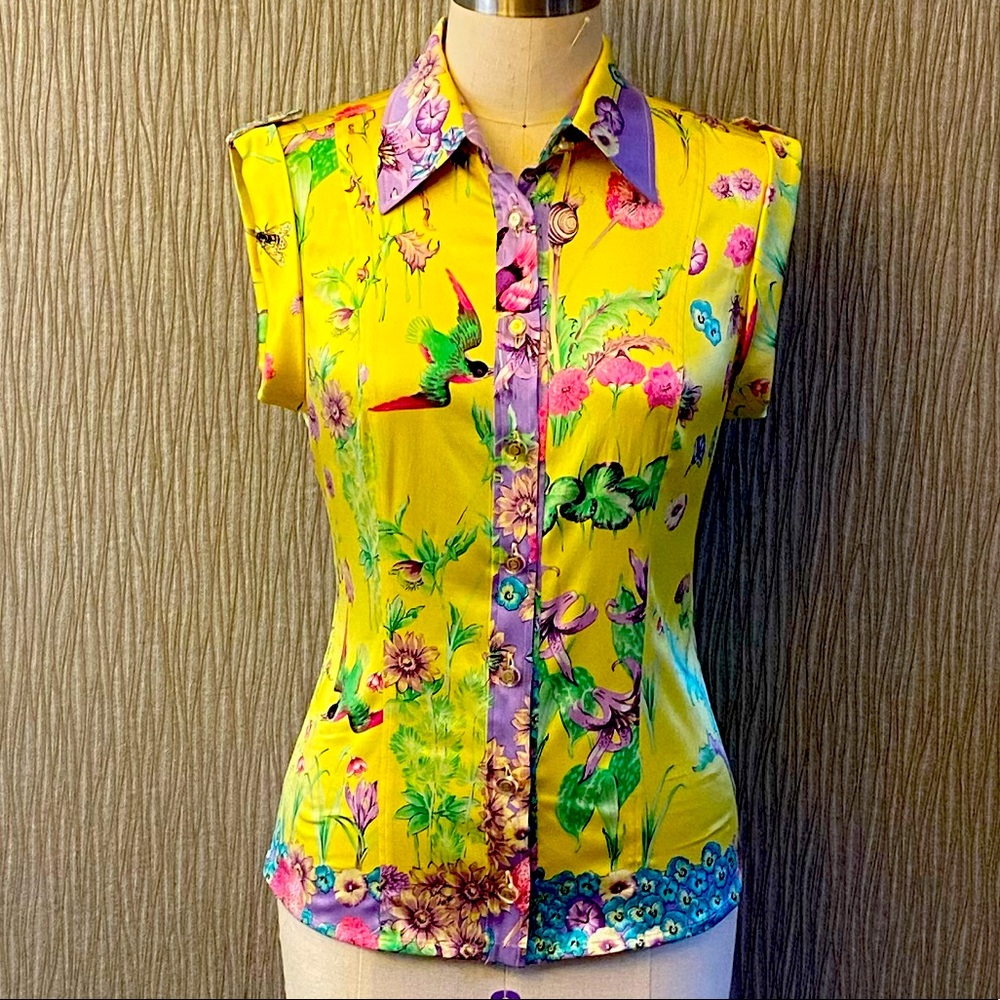 Rare Gianni Versace yellow purple blouse